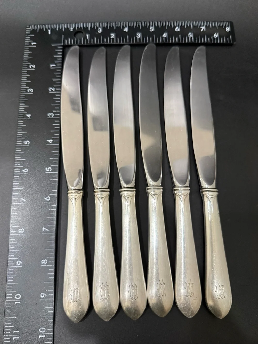 6 Vintage CARTIER Gorham Sterling Silver Gothic Monogram W Hollow Handle Knives